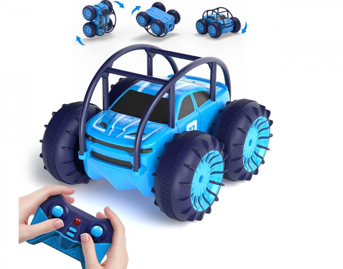 VEVOR Amphibien RC Auto, 2,4 GHz, 12 Km/h, 4WD Wasserdicht – Stunt-Auto Mit 2 Akkus, Für Kinder Ab 6, Blau